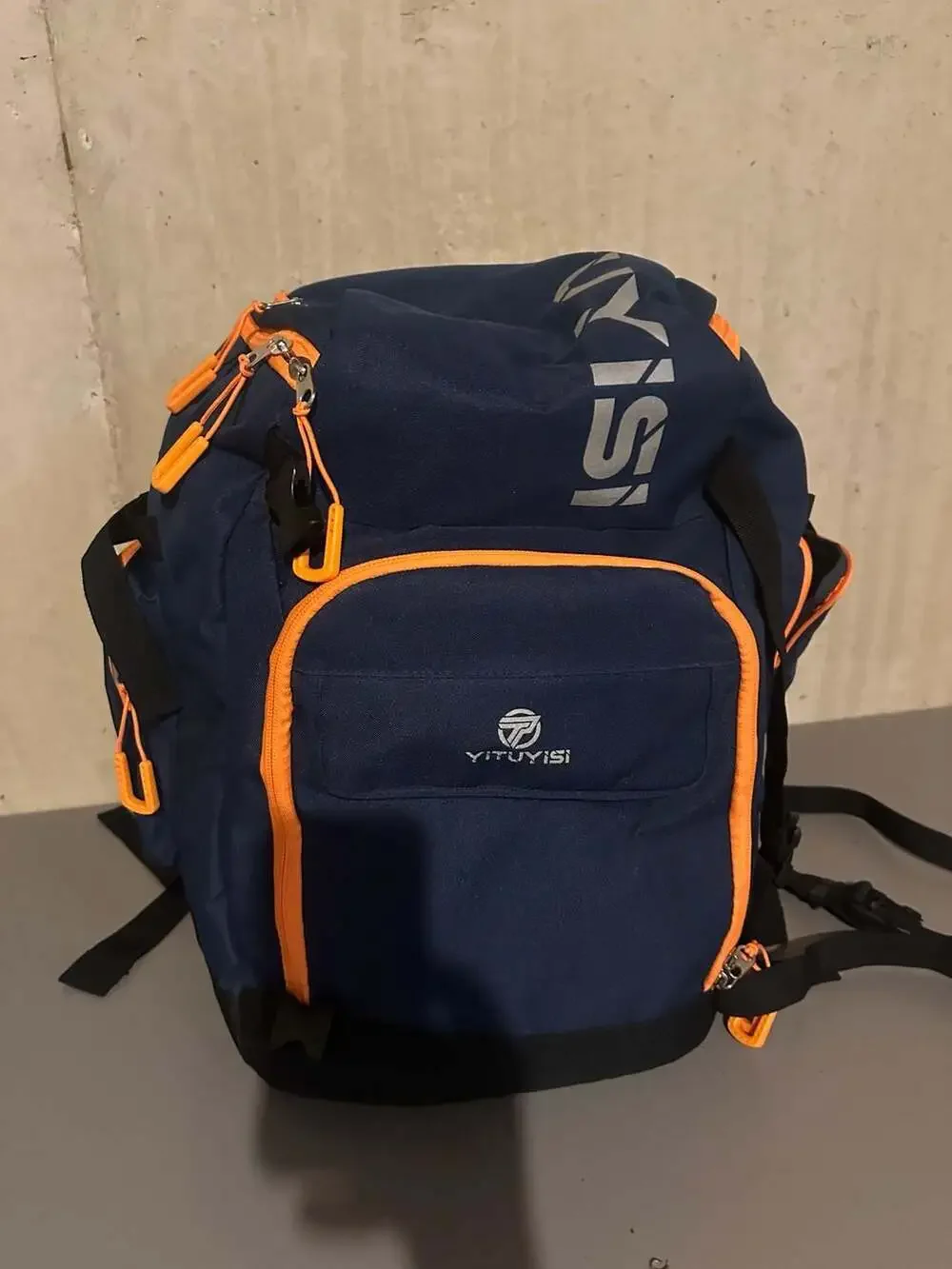 Yituyisi Navy Blue and Orange Multi-Pocket Backpack with Padded Straps